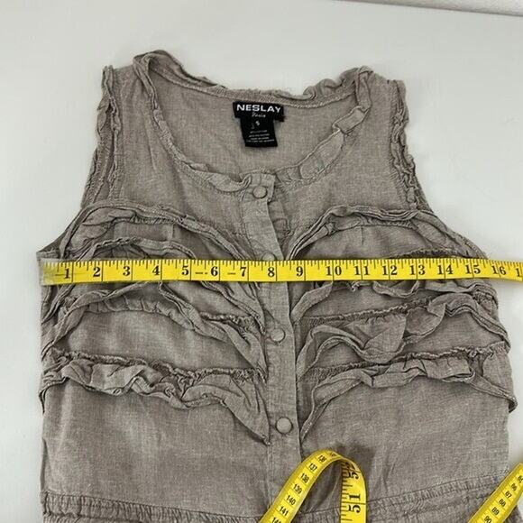 Neslay Paris Tunic Womens Small Beige Minimalist Ruffles Pockets Boho Peasant - Picture 6 of 8